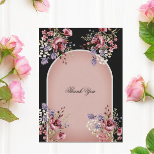 Tack för ditt kort för elegant Black & Rosa Blommi