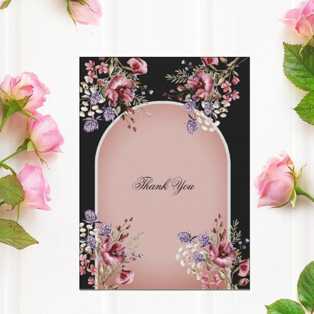 Tack för ditt kort för elegant Black & Rosa Blommi (Skapare uppladdad)