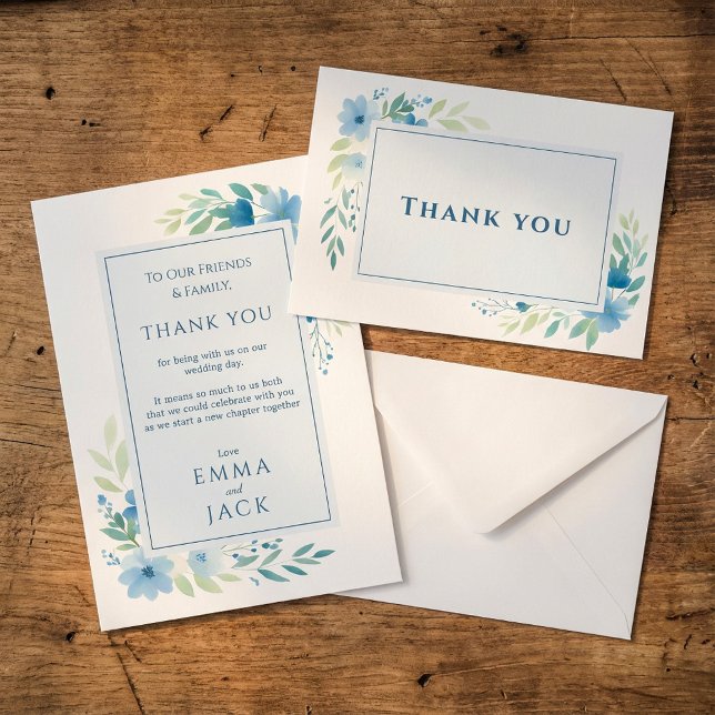 Tack för ditt kort för elegant Blue Blommigt Bröll (Elegant Blue Floral Wedding Thank You Card.)