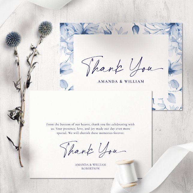 Tack för ditt kort för elegant Blue Blommigt Bröll (Skapare uppladdad)