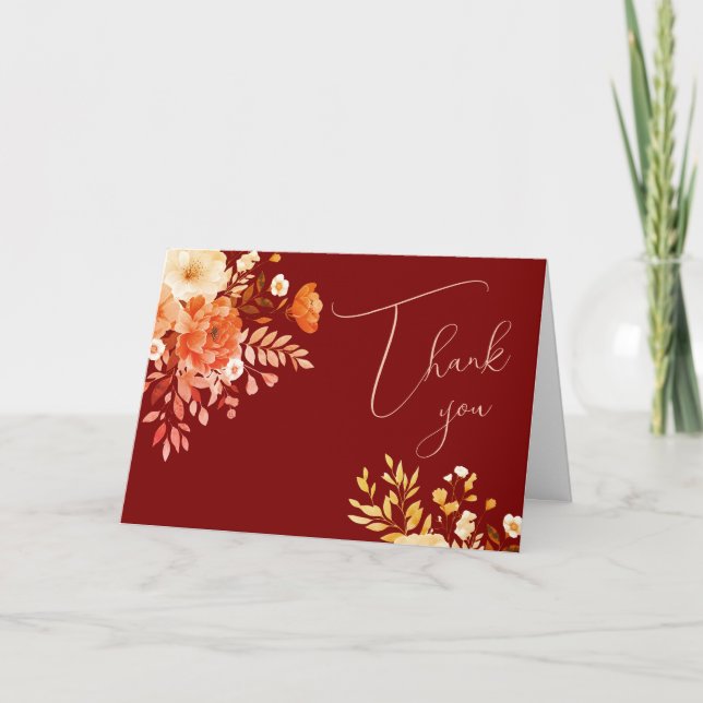 Tack för ditt kort för elegant Burgundy Blommigt B (Framsida)