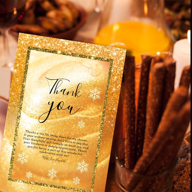 Tack för ditt kort för elegant Guld | Glitter och  (Elegant Gold Thank You Card | Glitter and Pearl#zazzlemade #thankyouwedding #christmas#goldenlights)