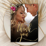 Tack för ditt kort för Elegant Guld-skript Photo B<br><div class="desc">Modern Boho Chic Guld Calligraphy Script Photo Bröllop - tackkort. Snyggt bröllop tackar dig för att du har en fullt framsida med texten "Tack" i ett lodrät, snabbt och snävt bokstäver typografi, dekortecken svan, teckensnittsskript faux guld överlägg på bild. 2-sidiga kort med förinställt tackmeddelande på motsatt sida. Du kan enkelt...</div>
