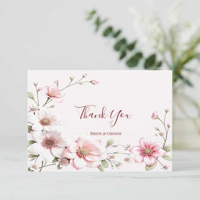 Tack för ditt kort för elegant Rosa White Blommigt (Stående Fram)