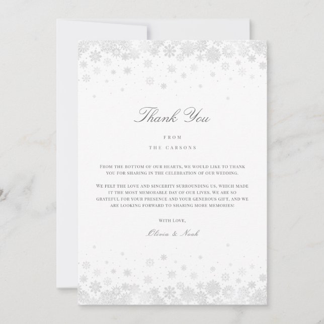 Tack för ditt kort för elegant Script Snöflingor (Framsida)