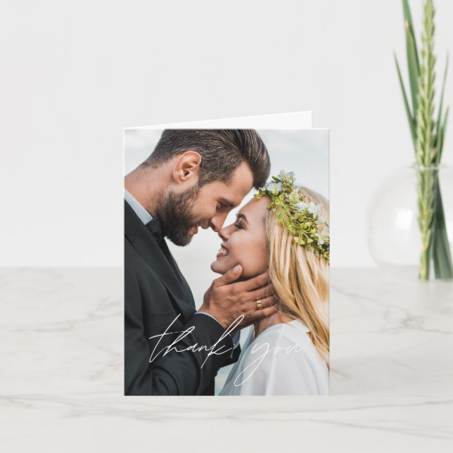 Tack för ditt kort för elegant-skript Photo Bröllo (Framsida)