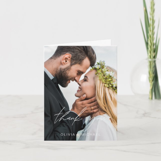 Tack för ditt kort för elegant-skript Photo Bröllo (Framsida)