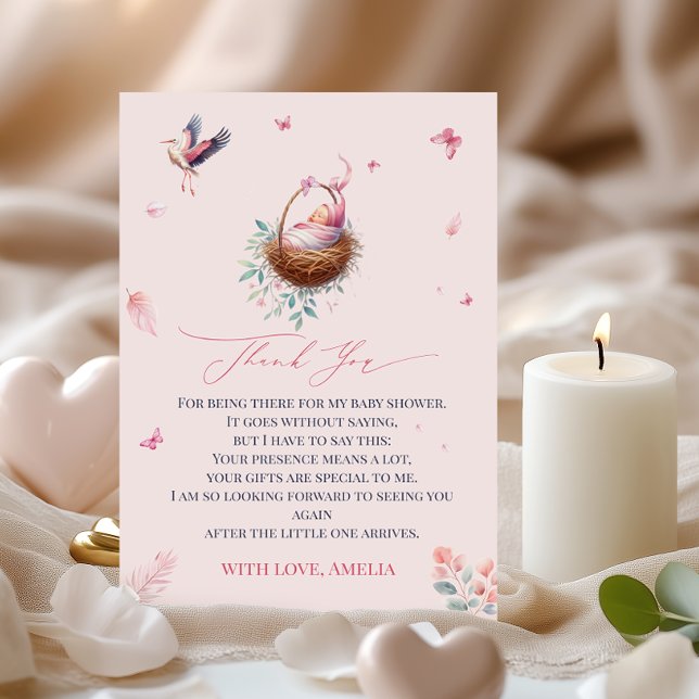 Tack för ditt kort för elegant Soft Rosa Stork (Skapare uppladdad)