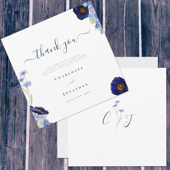 Tack för ditt kort för elegant Wildblomma (Unique wedding thank you card with wildflower watercolor art by artist Catherine Sweetman )