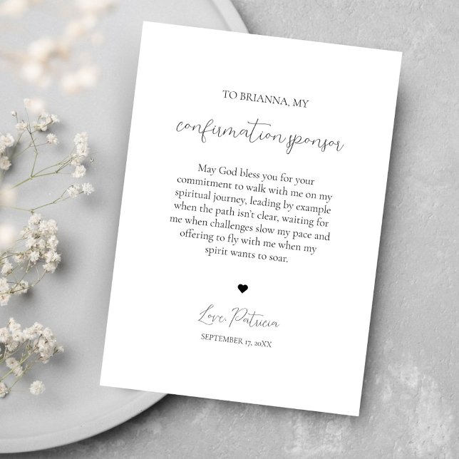 Tack för ditt kort för elegantens moderna bekräfte (Modern Black and White Elegant Confirmation Sponsor Gift Thank You Card Flat Minimalist Design)