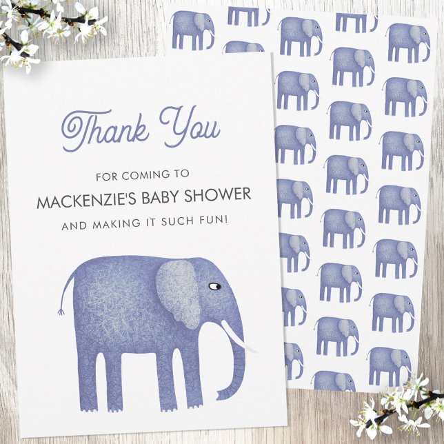 Tack för ditt kort för Elephant Baby Shower (Blue elephant baby shower thank you card)