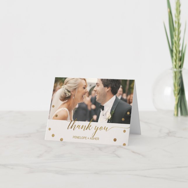 Tack för ditt kort för foto i guld Polka dots (Framsida)