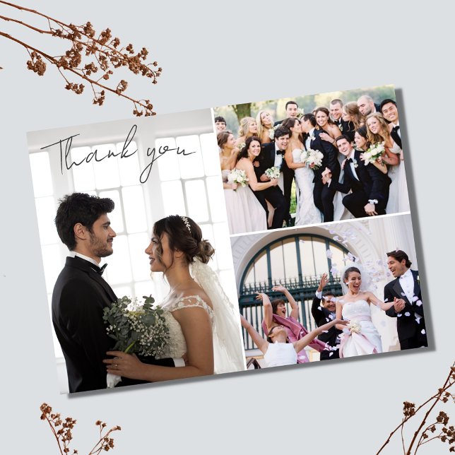 Tack för ditt kort för fotokollage i elegant bröll (Elegant Wedding Photo Collage Thank You Card)