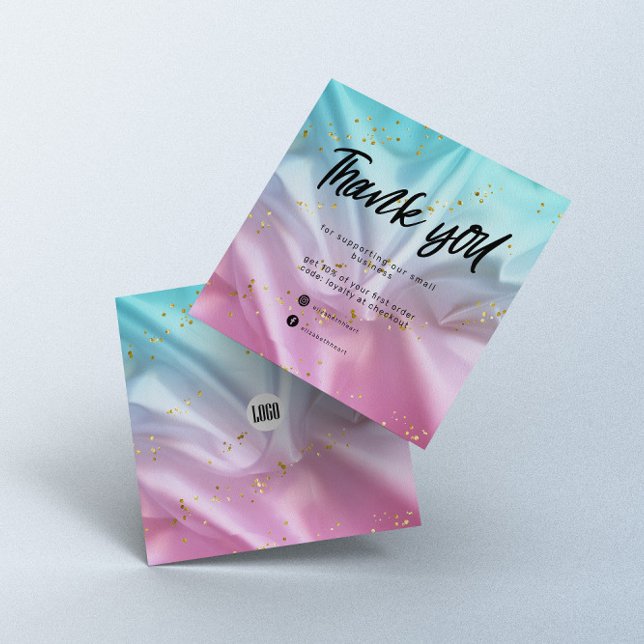 Tack för ditt kort för Glitter, rosa Blue Satin (Skapare uppladdad)