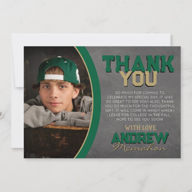 Tack för ditt kort för grönt Bronze Chalkboard Stu (Framsida)