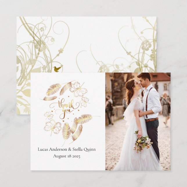 Tack för ditt kort för Guld blommigt (Fram/baksida)