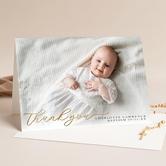 Tack för ditt kort för guld Modern Script Baptism (Baptism Thank You Card)