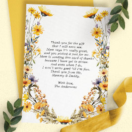 Tack för ditt kort för gult Wildblomma Baby Shower
