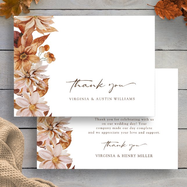 Tack för ditt kort för Höst löv Blommigt Bröllop (Boho Fall Leaves Floral Wedding Thank You Card by Painted Paperie
)