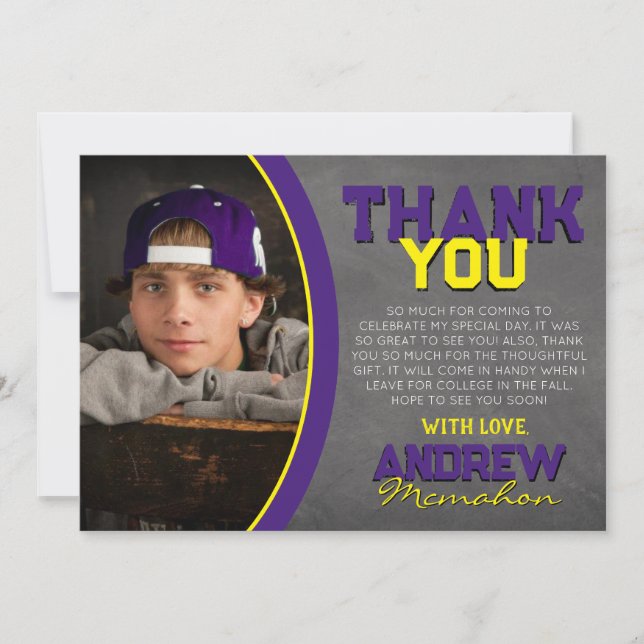 Tack för ditt kort för lila Gult Chalkboard Studen (Framsida)