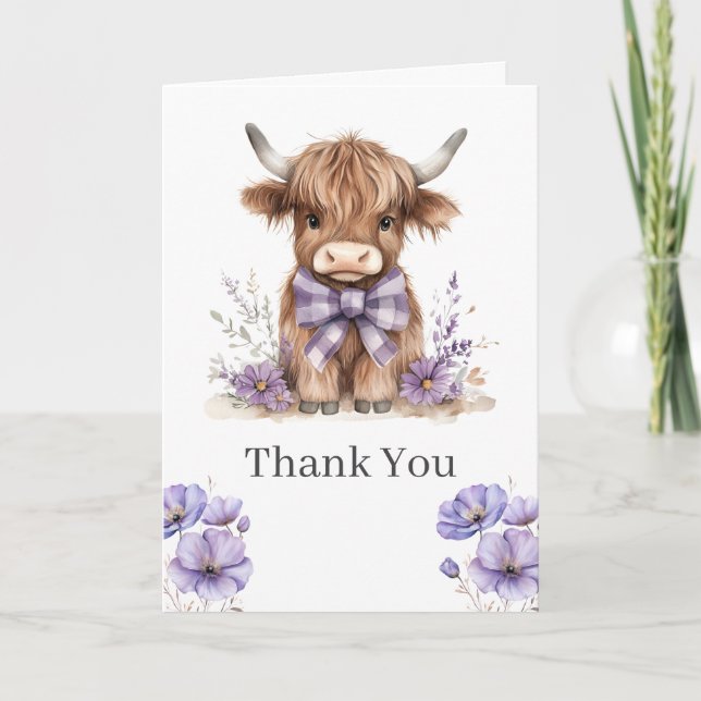 Tack för ditt kort för lila Highland Cow (Framsida)