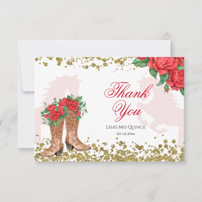 Tack för ditt kort för Mis Quince i röd ros (Framsida)