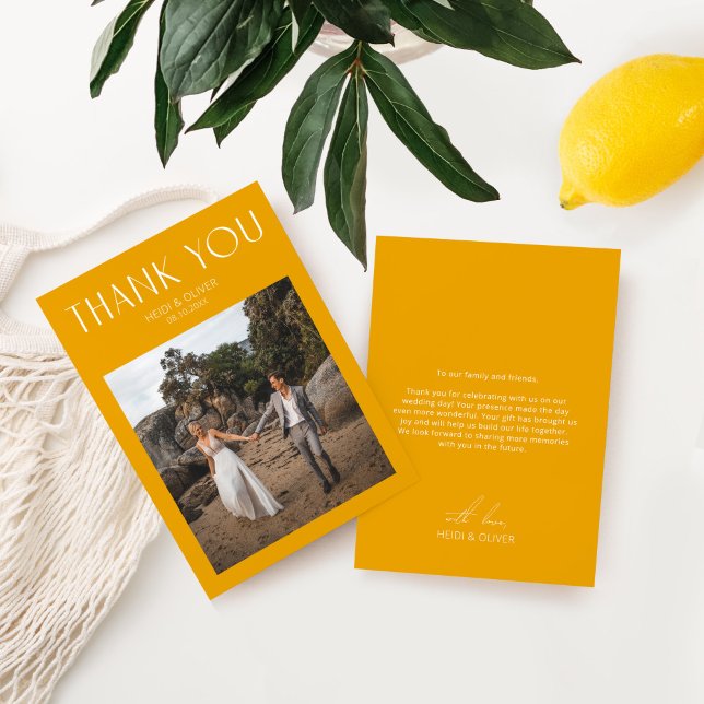 Tack för ditt kort för Modern Gult Photo Bröllop (Modern Yellow Photo Wedding Thank You Card)