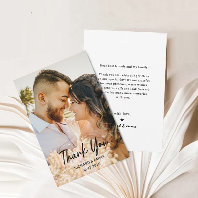 Tack för ditt kort för Modern Script Photo Bröllop (Modern Script Photo Wedding Thank You Card)