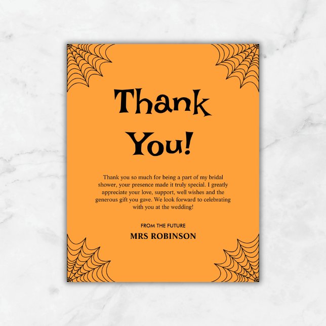Tack för ditt kort för Möhippan Halloween i orange (Budget Orange She Found Her Boo Halloween Bridal Shower Thank You Card  )