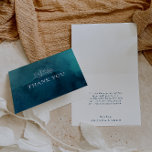 Tack för ditt kort för moody havsytans vattenfärg<br><div class="desc">Detta moody havsvattenfärgskort är perfekt för din tropiska boho bröllop. Designat med minimalistiskt vitt tropiskt löv och en häpnadsväckande mörk blått,  grönt bakgrund.</div>
