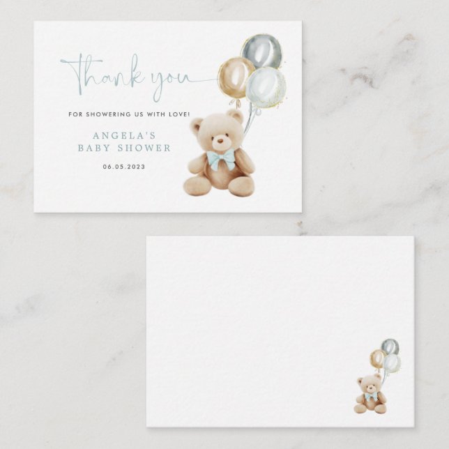Tack för ditt kort för nalle Baby Shower (Fram/baksida)