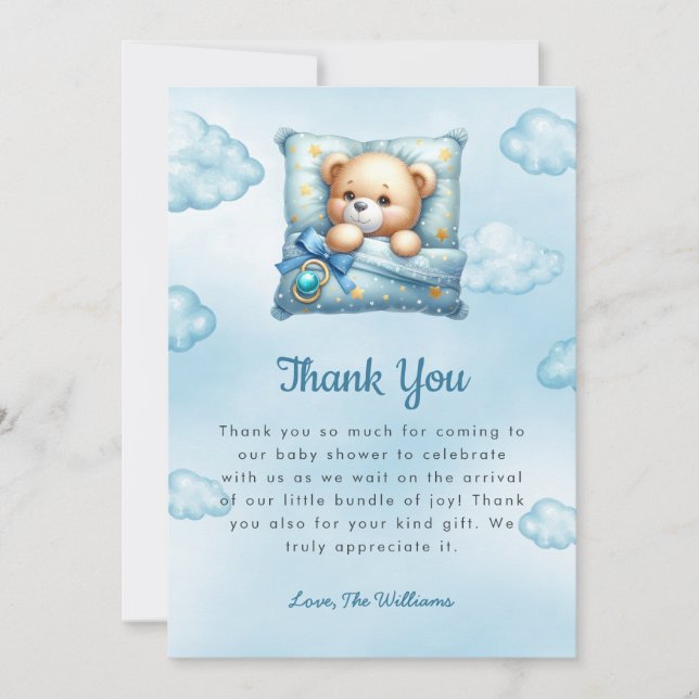 Tack för ditt kort för nalle Pillow Baby Shower (Framsida)
