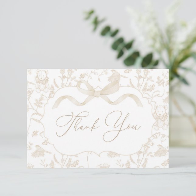 Tack för ditt kort för neutralt Bow Baby Shower (Stående Fram)