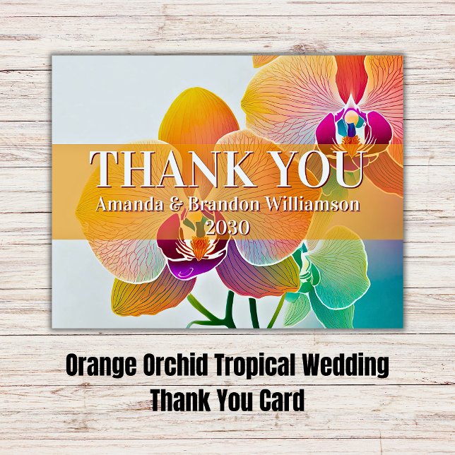 Tack för ditt kort för orange Orchid Tropical Bröl (Orange Orchid Tropical Wedding Thank You Card
)