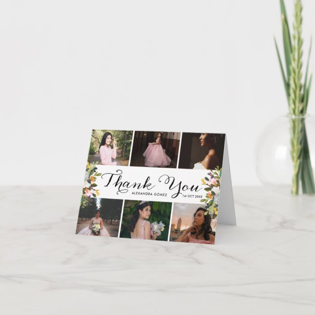 Tack för ditt kort för Photo Collage Blommigt Quin (Framsida)