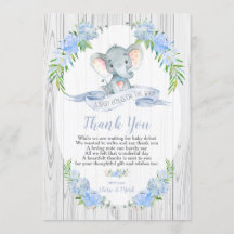 Tack för ditt kort för pojke Elephant Baby Shower