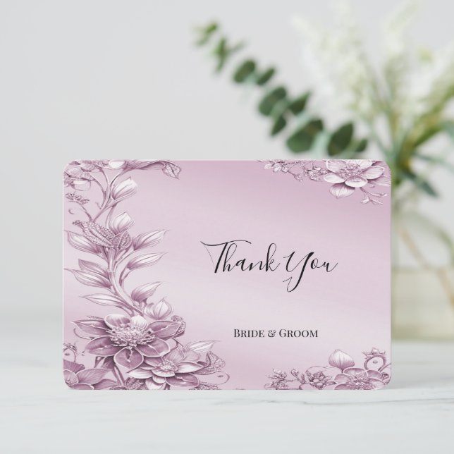 Tack för ditt kort för rosa Blommigt Foliage (Stående Fram)