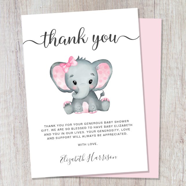Tack för ditt kort för rosa Elephant Flicka Shower (Skapare uppladdad)