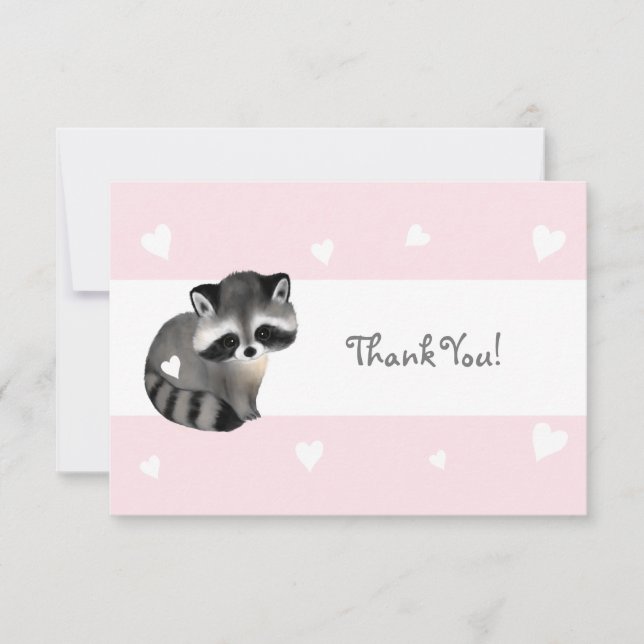 Tack för ditt kort för rosa Heart Raccoon (Framsida)