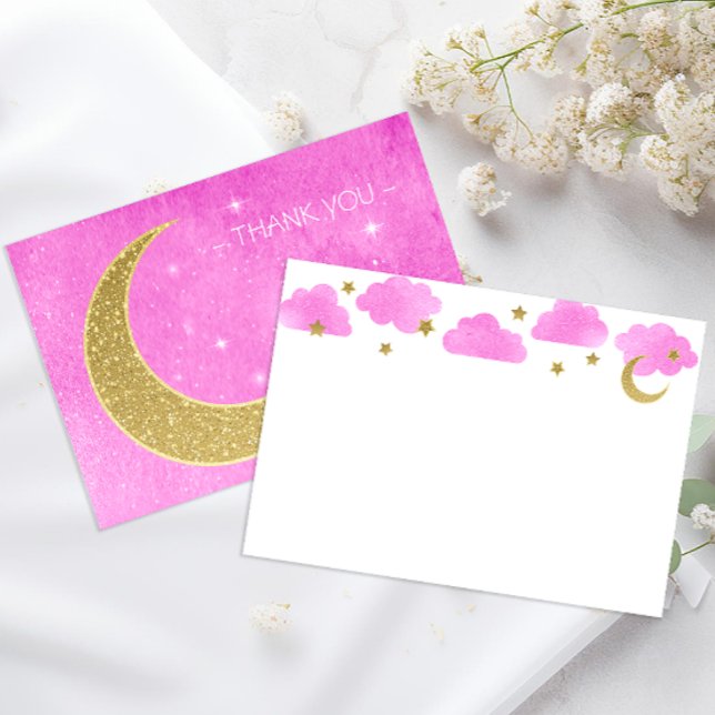 Tack för ditt kort för rosa Måne & Stars Baby Show (Moon & Stars Thank You Note Cards)