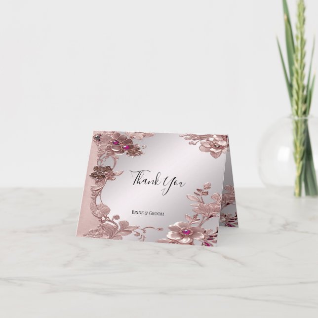 Tack för ditt kort för rosa Ornate Blommigt (Framsida)