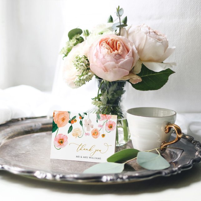 Tack för ditt kort för rosa Poppy Blommigt Bröllop (Skapare uppladdad)