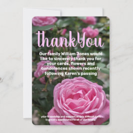 Tack för ditt kort för rosa ros Memorial