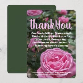 Tack för ditt kort för rosa ros Memorial