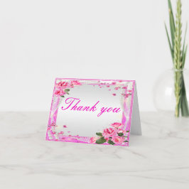 Tack för ditt kort för rosa ros och pärlor