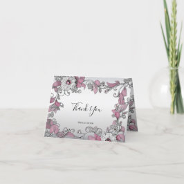 Tack för ditt kort för rosa Silver White Blommigt