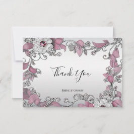 Tack för ditt kort för rosa Silver White Blommigt