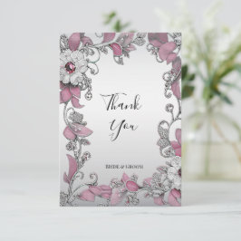 Tack för ditt kort för rosa Silver White Blommigt