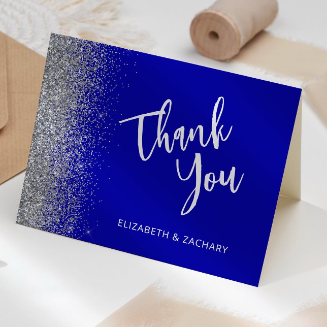 Tack för ditt kort för Royal Blue Silver Glitter B (Skapare uppladdad)