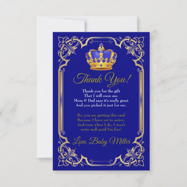 Tack för ditt kort för royalet Baby Shower (Framsida)